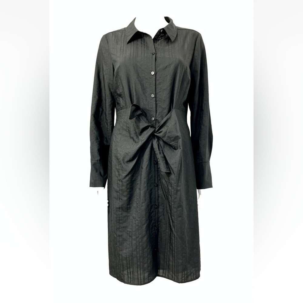 Rebecca Taylor Tailored Black Dobby Stripe Tie Waist Shirt Dress Size 2 preloved